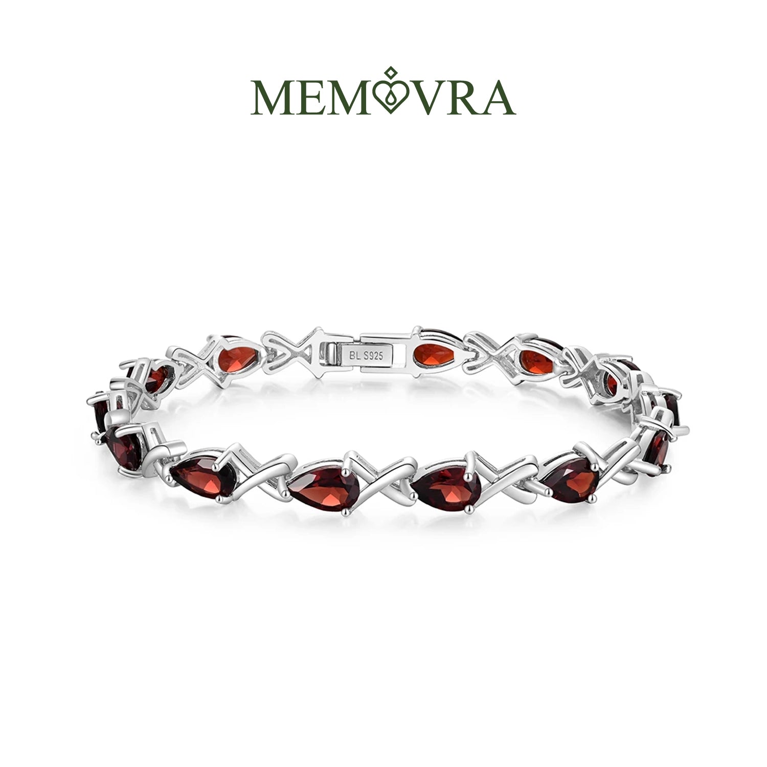 Garnet Geometric Silver Bracelet